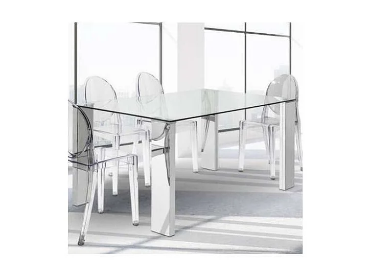 Mesa Orinoco de cristal y patas metálicas. 150 cm(ancho) 76 cm(altura) 90 cm(fondo)