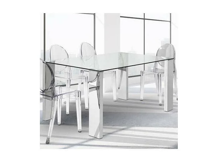 Mesa Orinoco de cristal y patas metálicas. 150 cm(ancho) 76 cm(altura) 90 cm(fondo)