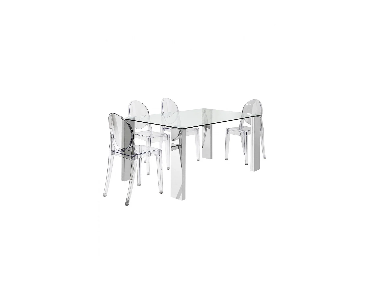 Mesa Orinoco de cristal y patas metálicas. 150 cm(ancho) 76 cm(altura) 90 cm(fondo)