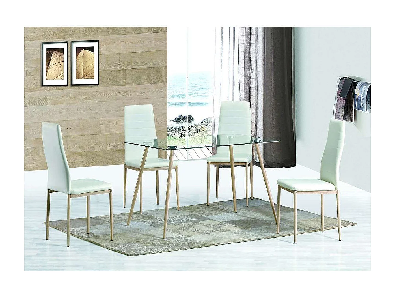 Mesa para cocina, comedor fija Md-Peter patas acero efecto madera, 120cm(ancho) 75cm(altur