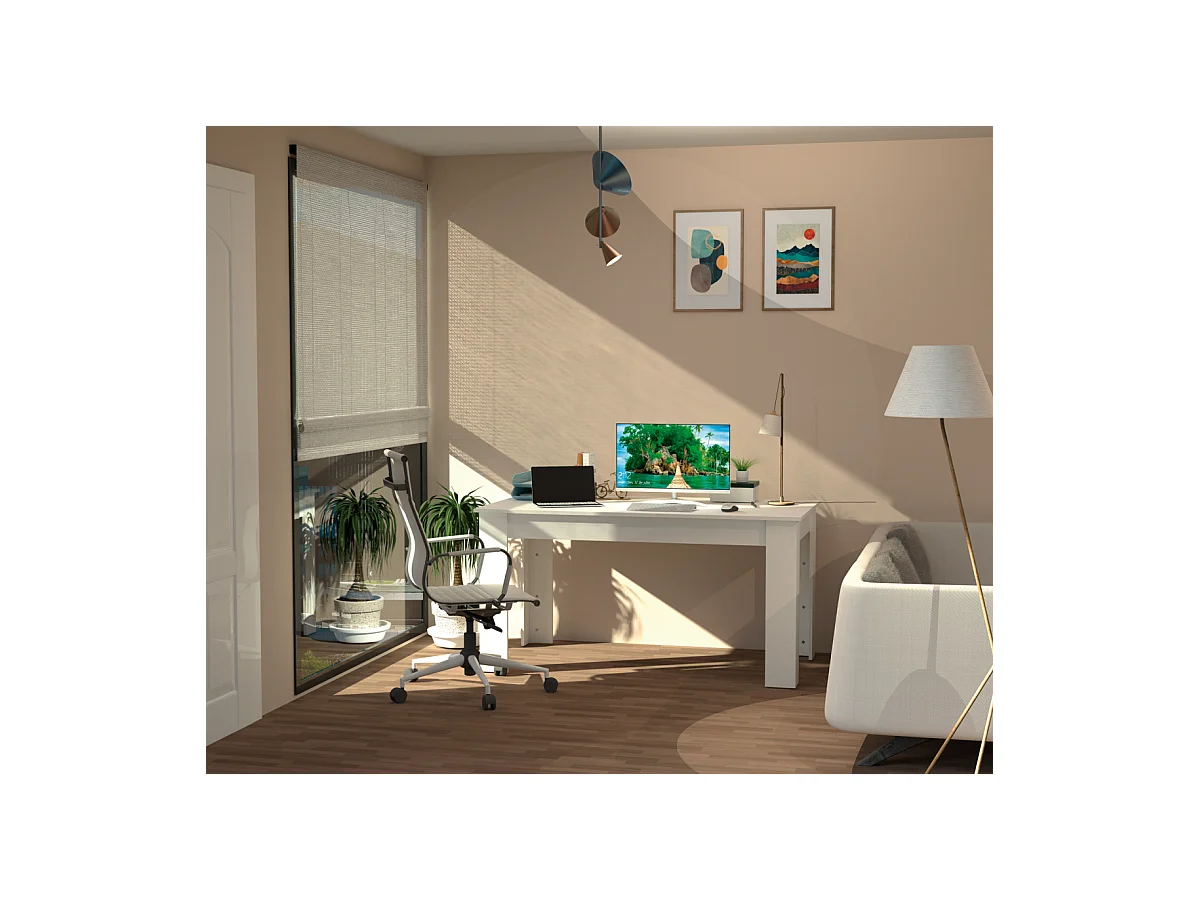 Mesa fija Kia para salón, cocina acabado blanco, 77 cm(alto)140 cm(ancho)80 cm(largo)