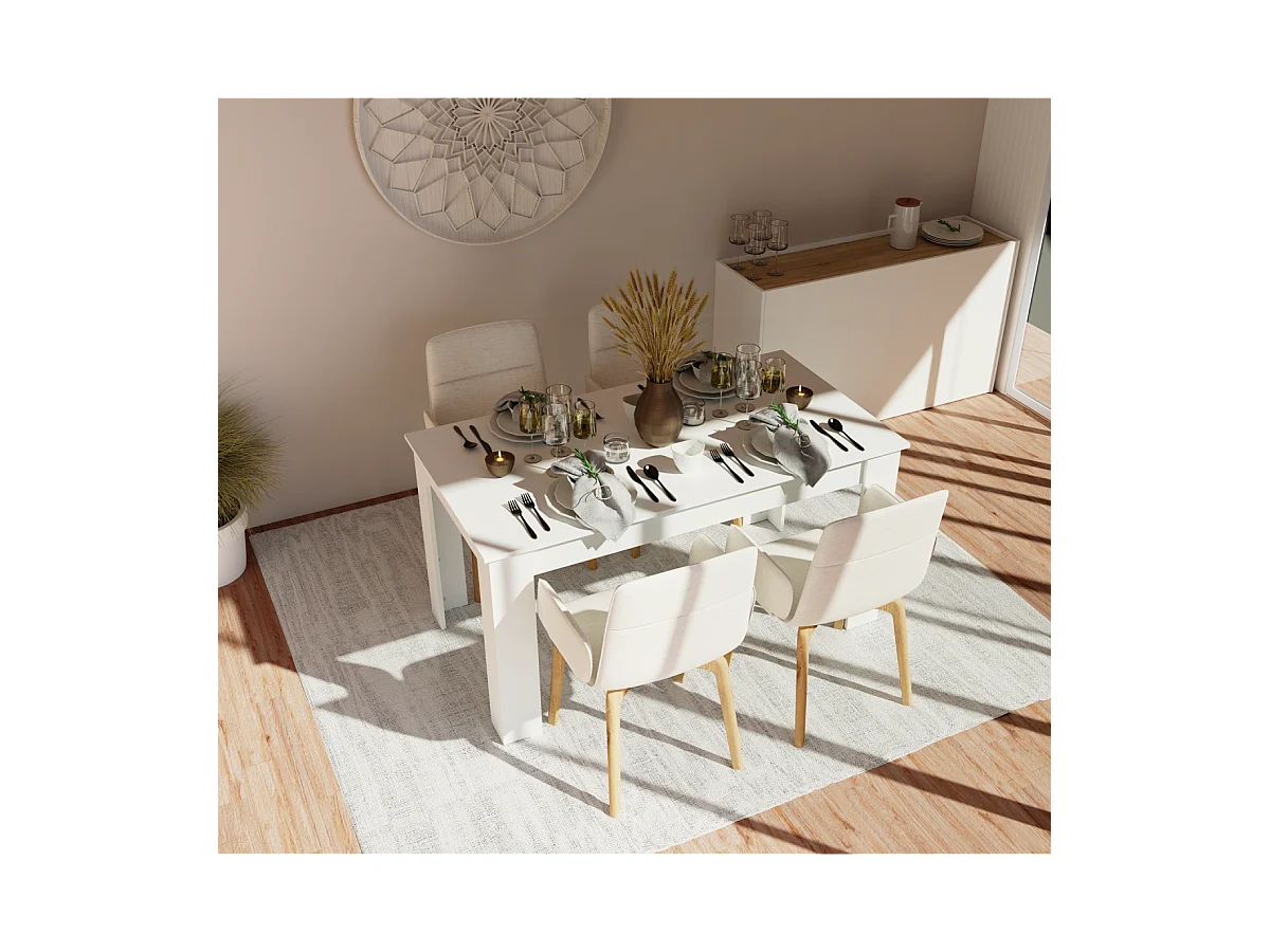 Mesa fija Kia para salón, cocina acabado blanco, 77 cm(alto)140 cm(ancho)80 cm(largo)