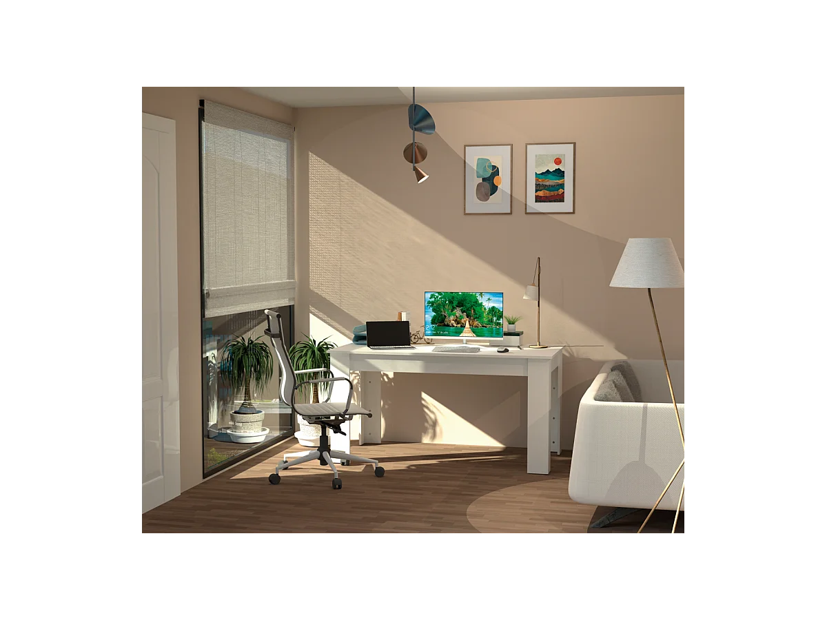 Mesa fija Kia para salón, cocina acabado blanco, 77 cm(alto)140 cm(ancho)80 cm(largo)