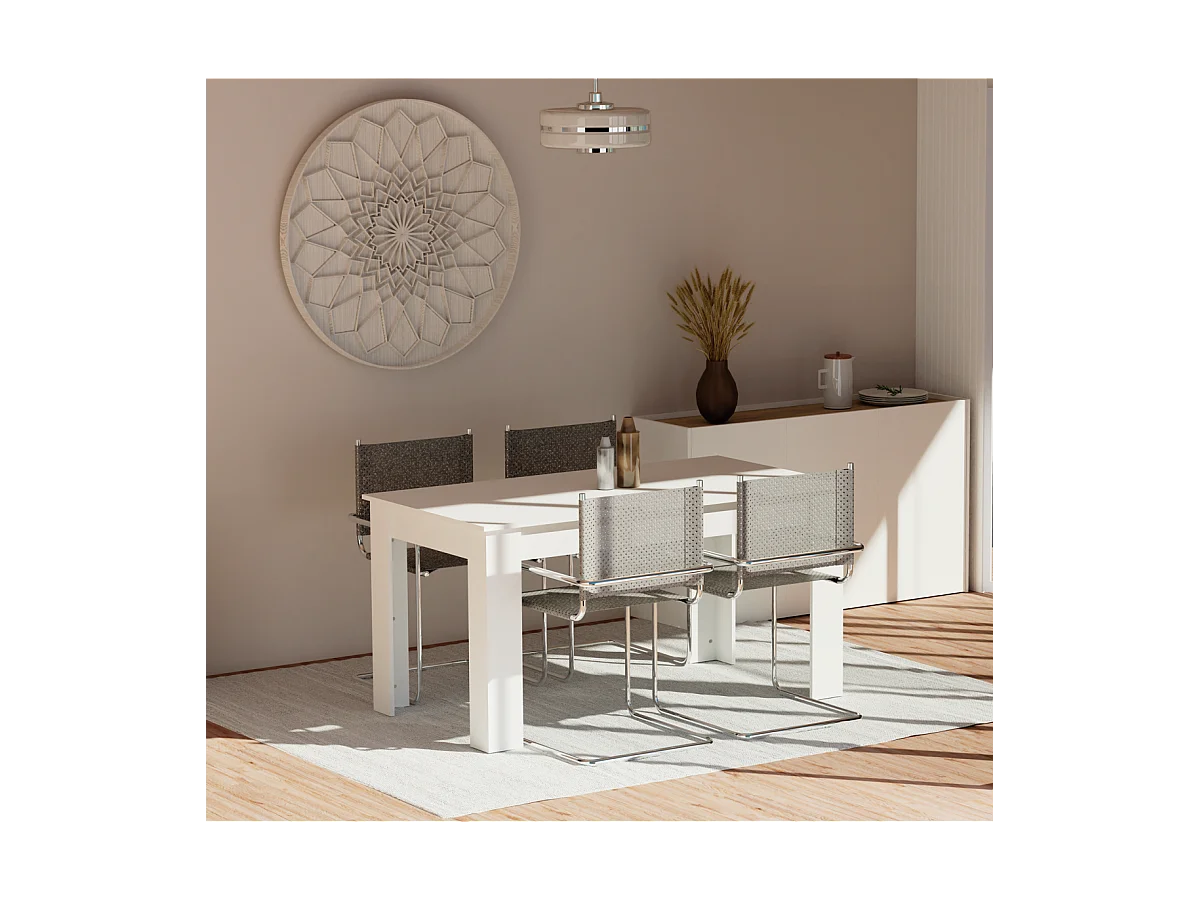 Mesa fija Kia para salón, cocina acabado blanco, 77 cm(alto)140 cm(ancho)80 cm(largo)