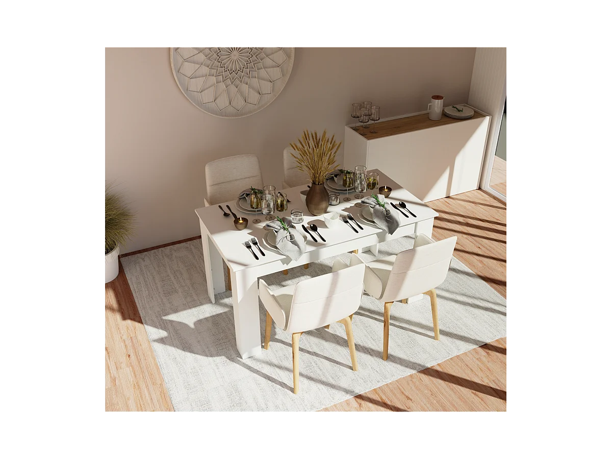 Mesa fija Kia para salón, cocina acabado blanco, 77 cm(alto)140 cm(ancho)80 cm(largo)