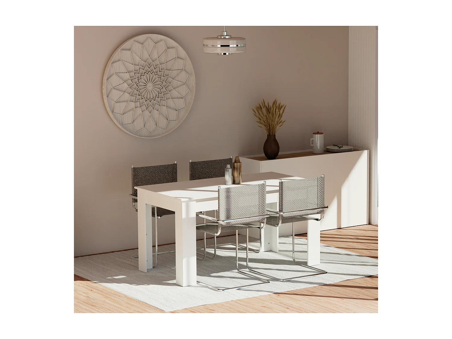 Mesa fija Kia para salón, cocina acabado blanco, 77 cm(alto)140 cm(ancho)80 cm(largo)