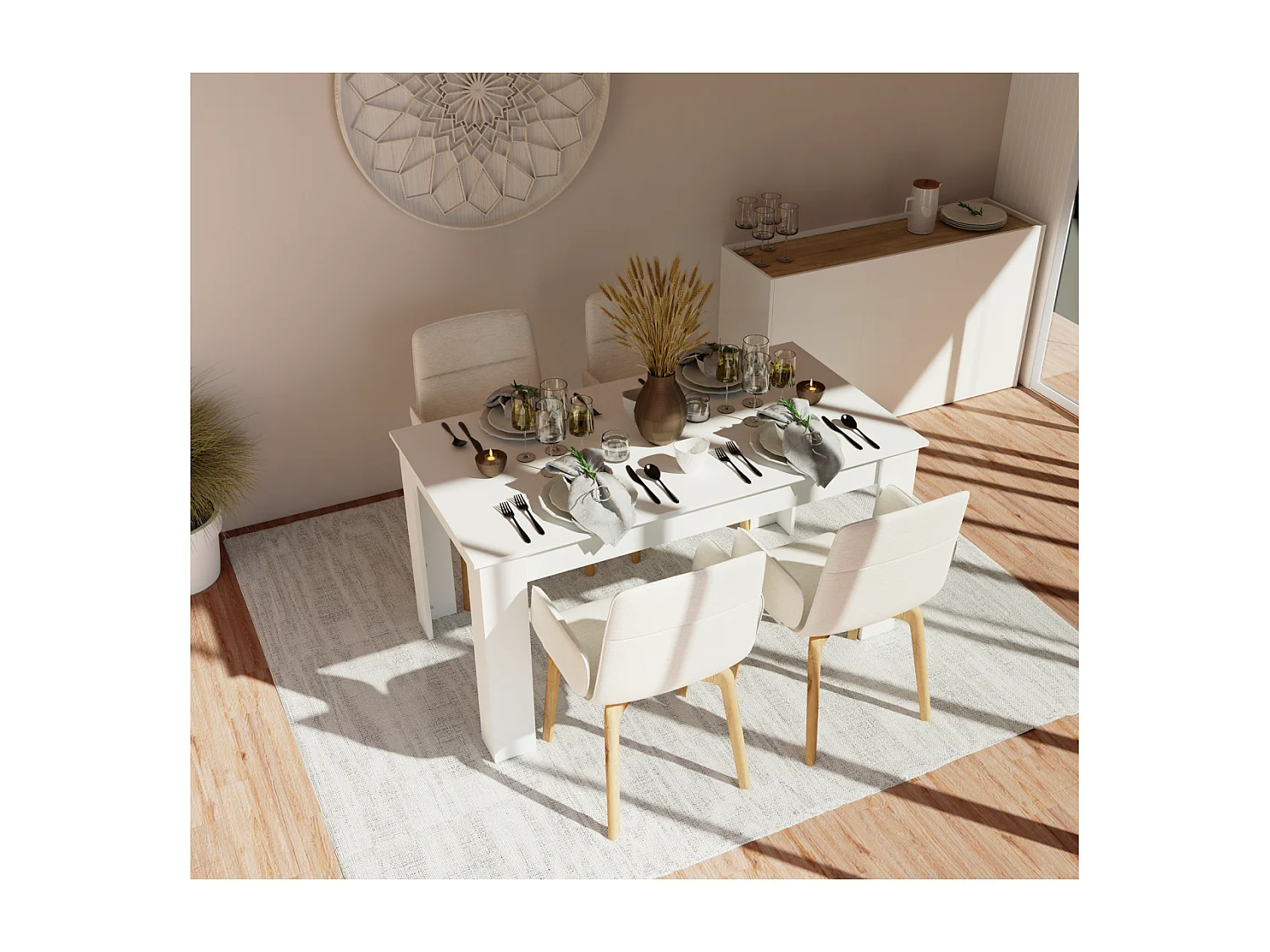Mesa fija Kia para salón, cocina acabado blanco, 77 cm(alto)140 cm(ancho)80 cm(largo)