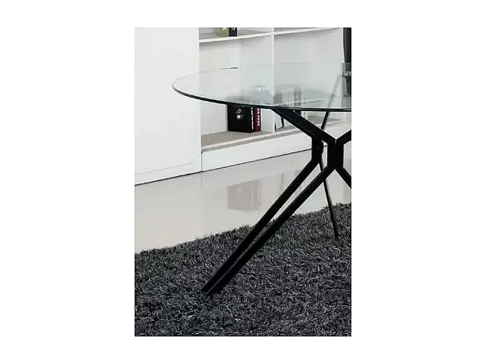 Mesa redonda River tapa cristal y patas negras. 75 cm(alto)110 cm(ancho)