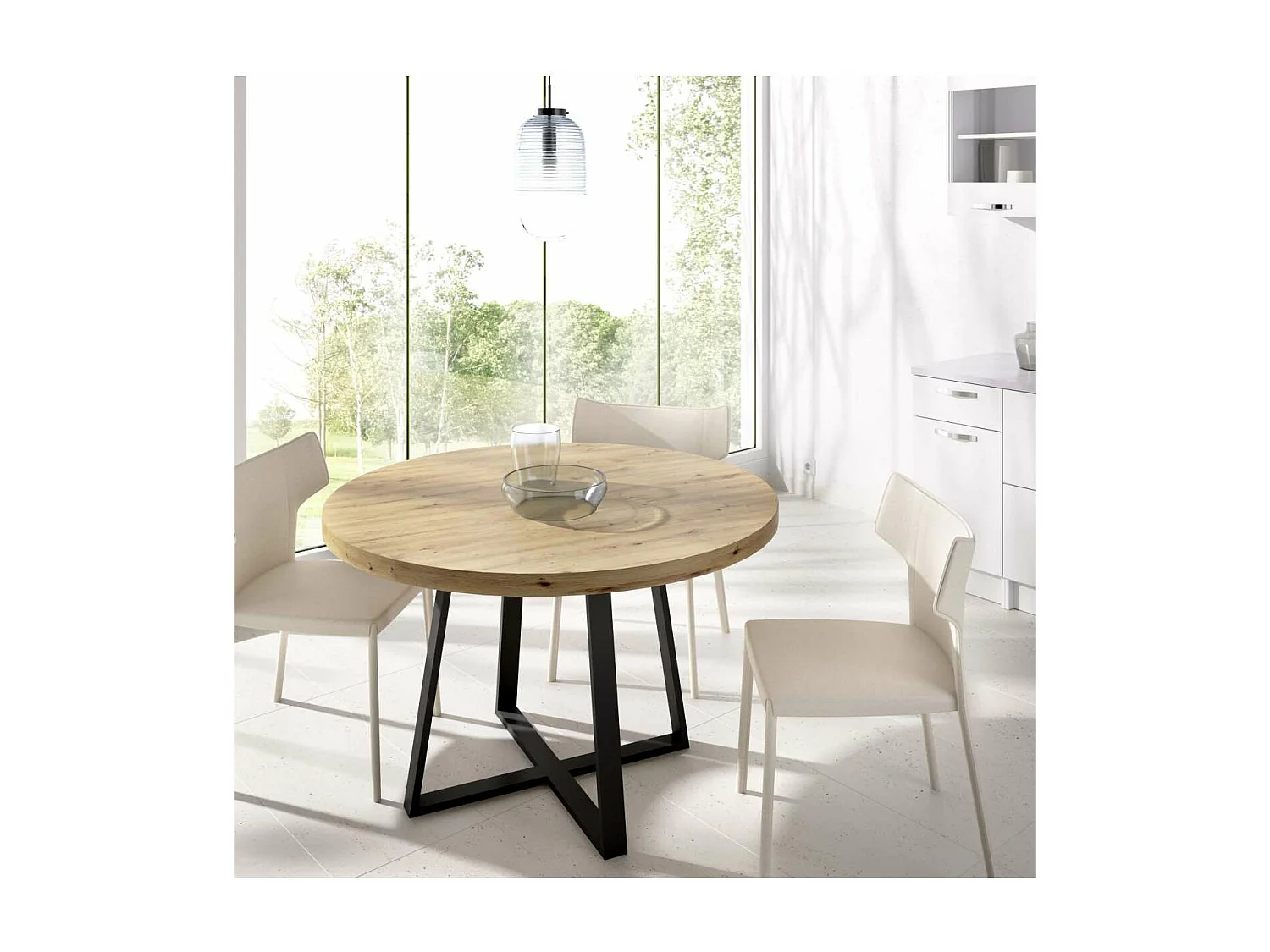 Mesa salon redonda fija Rin 120 acabado Nordic, 75 cm(alto)120 cm(ancho)90 cm(largo)