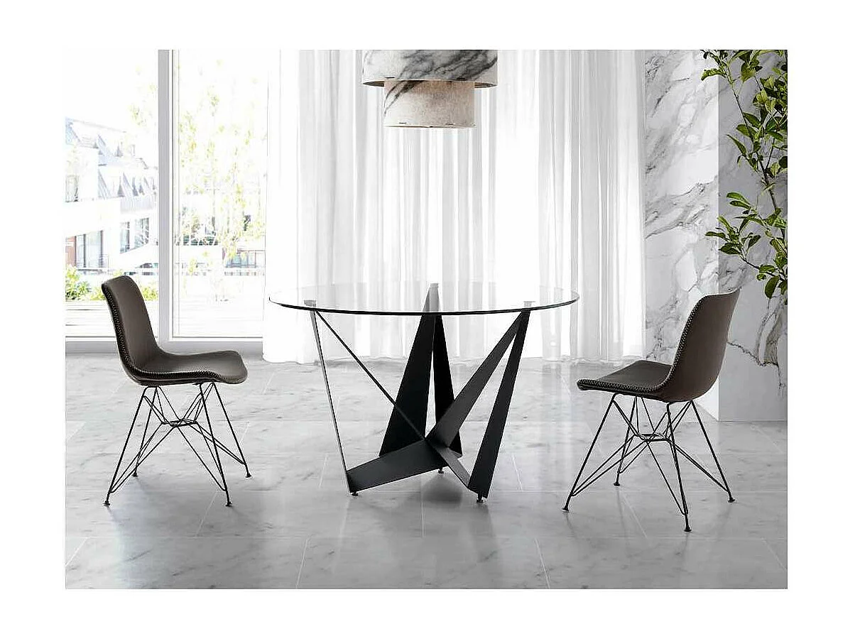 Mesa fija circular de vidrio templado Andrea, 120 x 76 cm (diámetro x alto)