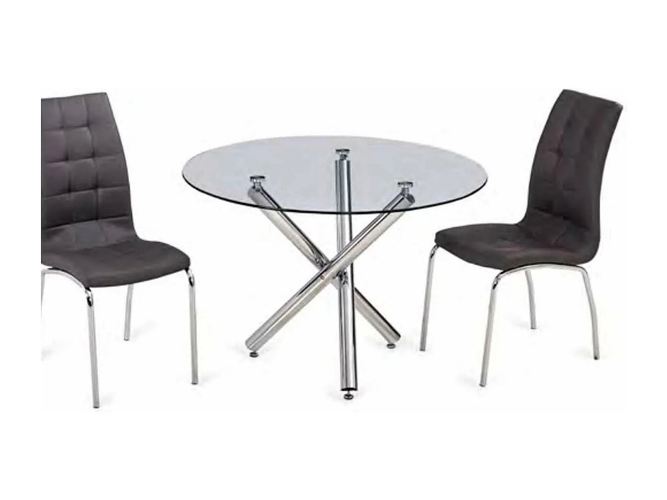 Mesa redonda Triana tapa cristal y patas cromadas 75 cm(alto)110 cm(ancho)110 cm(largo)