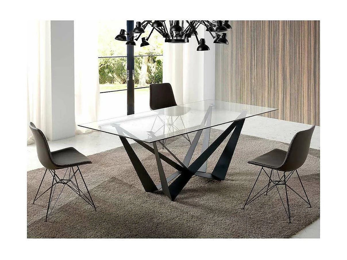 Mesa fija rectangular de vidrio templado Angela, 200 x 100 x 76 cm (ancho x ancho x alto)