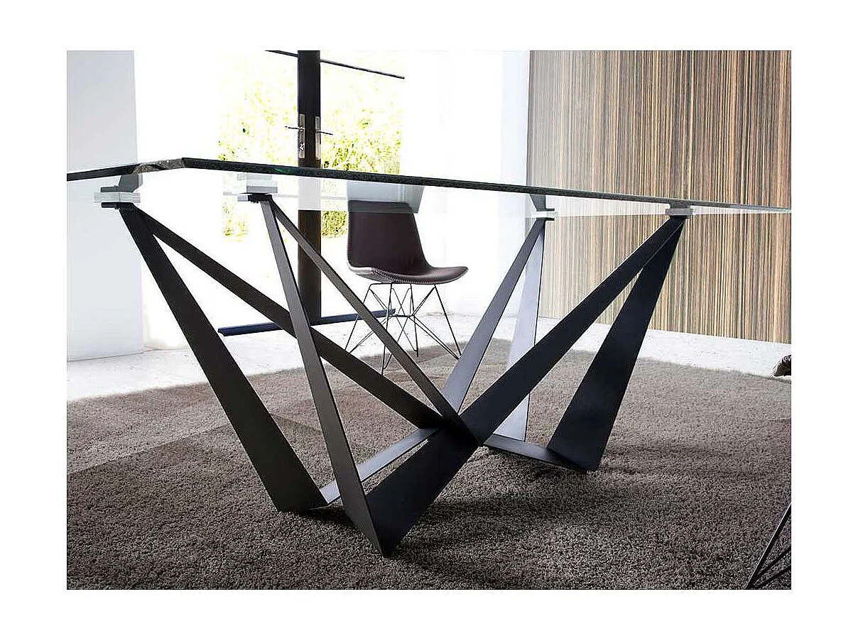 Mesa fija rectangular de vidrio templado Angela, 200 x 100 x 76 cm (ancho x ancho x alto)