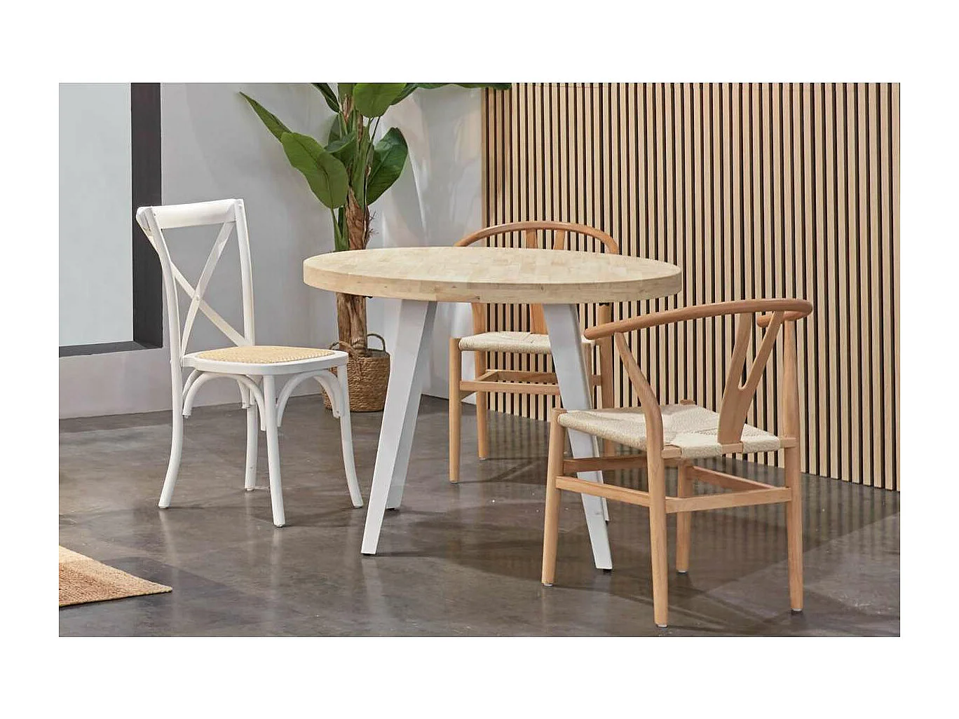 Mesa fija Berg roble Nordish patas metálicas blancas 76 cm(alto) 100cm(ancho) 100 cm(larg