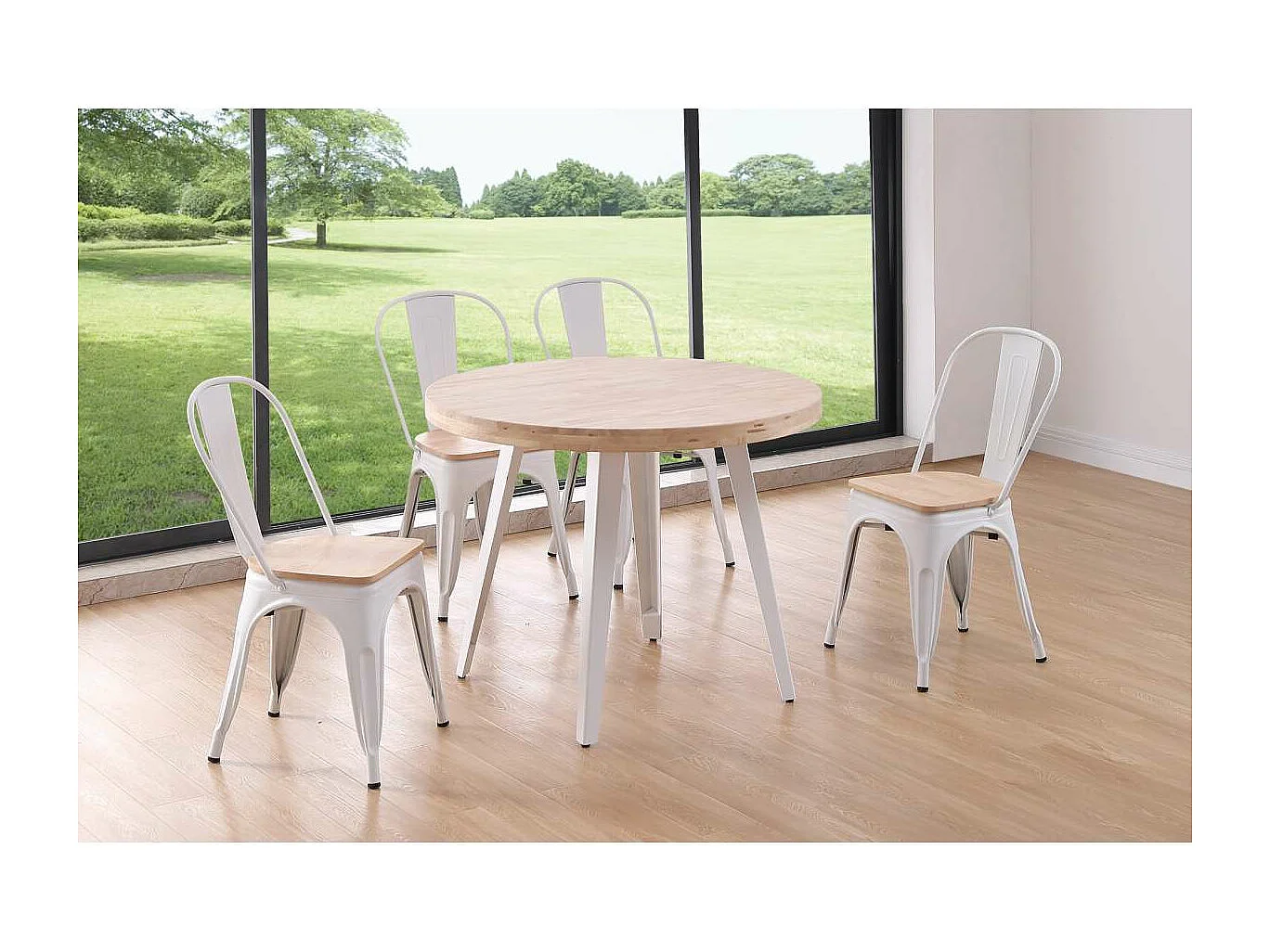 Mesa fija Berg roble Nordish patas metálicas blancas 76 cm(alto) 100cm(ancho) 100 cm(larg