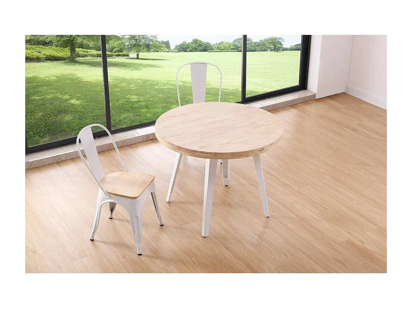 Mesa fija Berg roble Nordish patas metálicas blancas 76 cm(alto) 100cm(ancho) 100 cm(larg