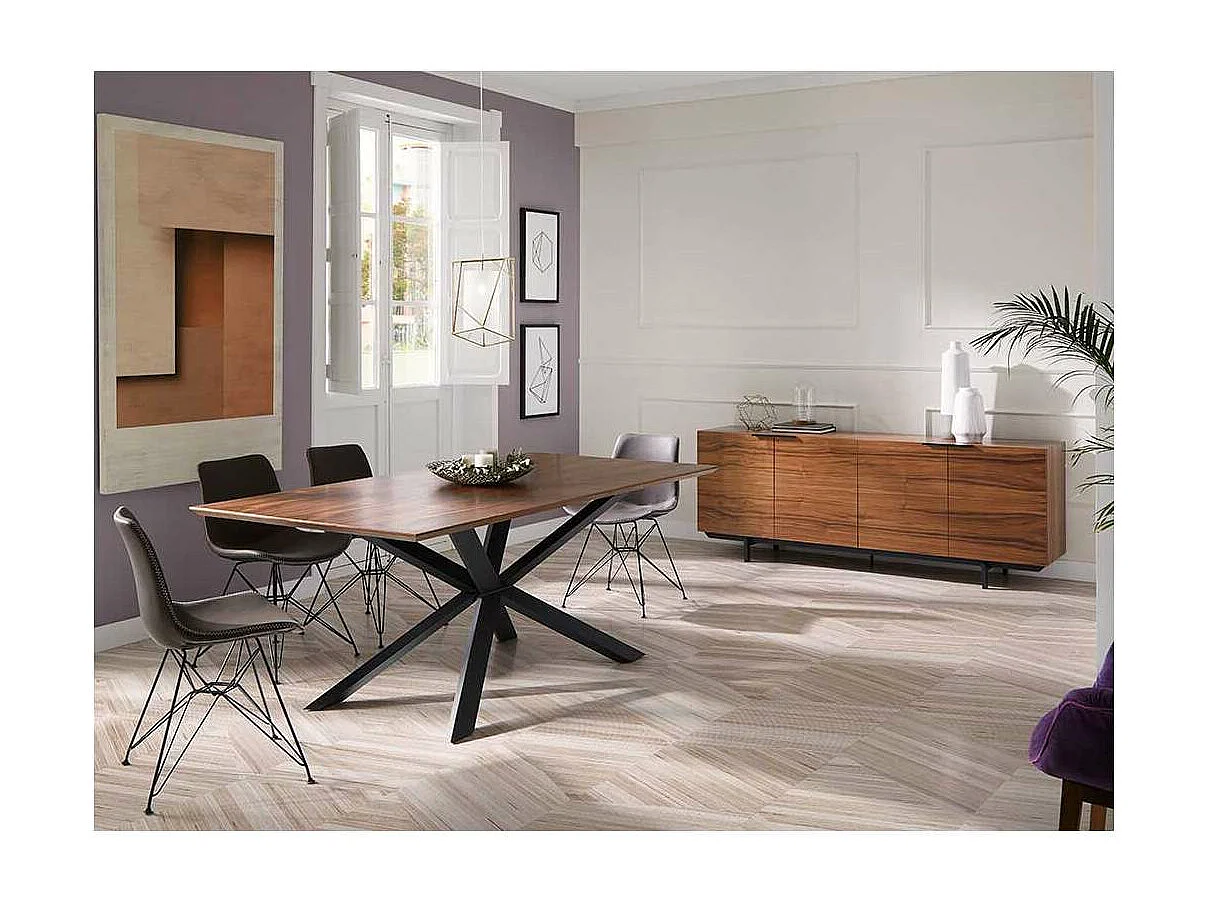 Mesa rectangular en chapa de nogal Nerea, 200 x 100 x 76 cm (largo x ancho x alto)