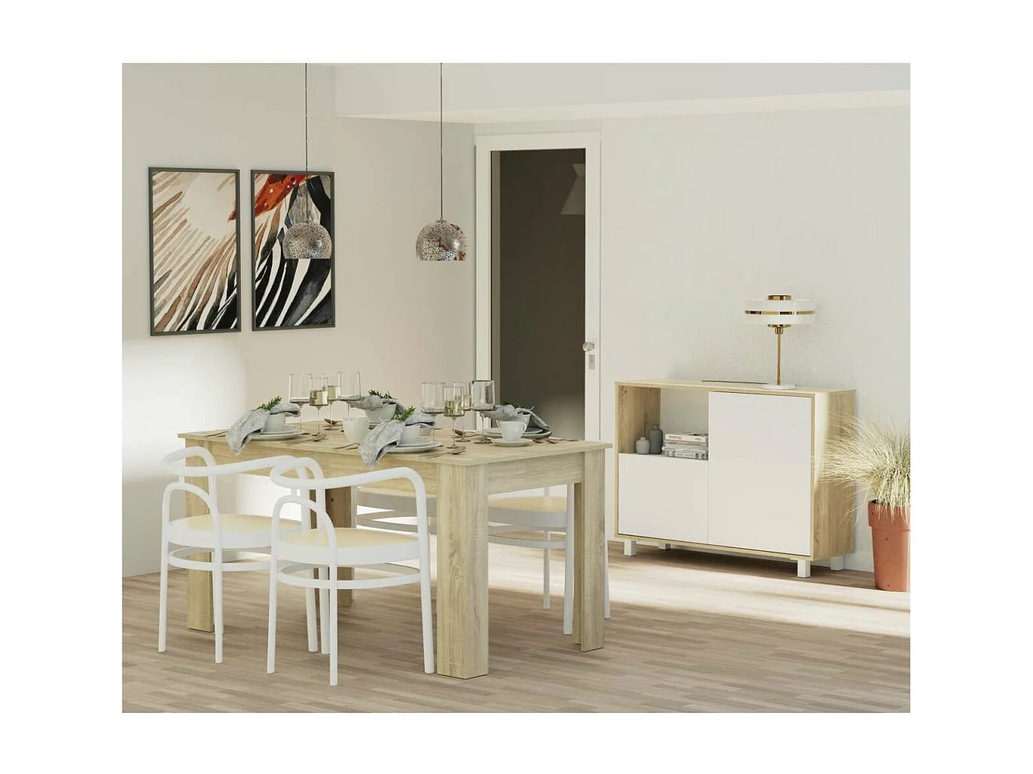 Mesa fija Kia para salón, cocina acabado roble cambrian, 77 cm(alto)140 cm(ancho)80 cm(la