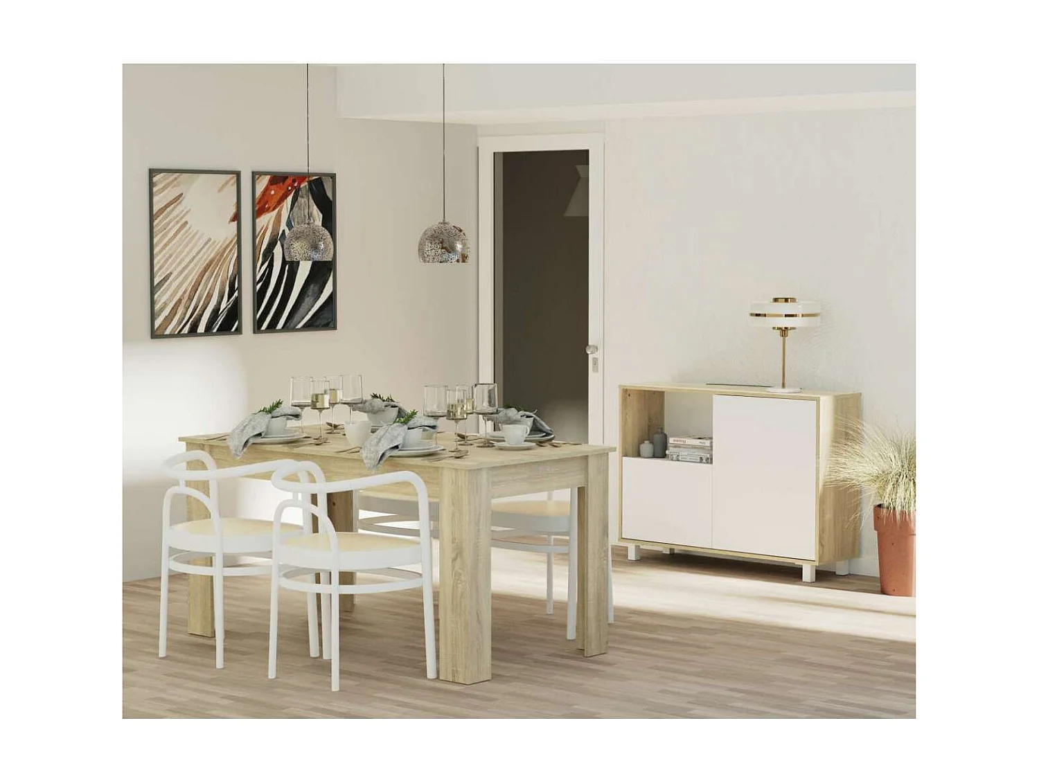 Mesa fija Kia para salón, cocina acabado roble cambrian, 77 cm(alto)140 cm(ancho)80 cm(la