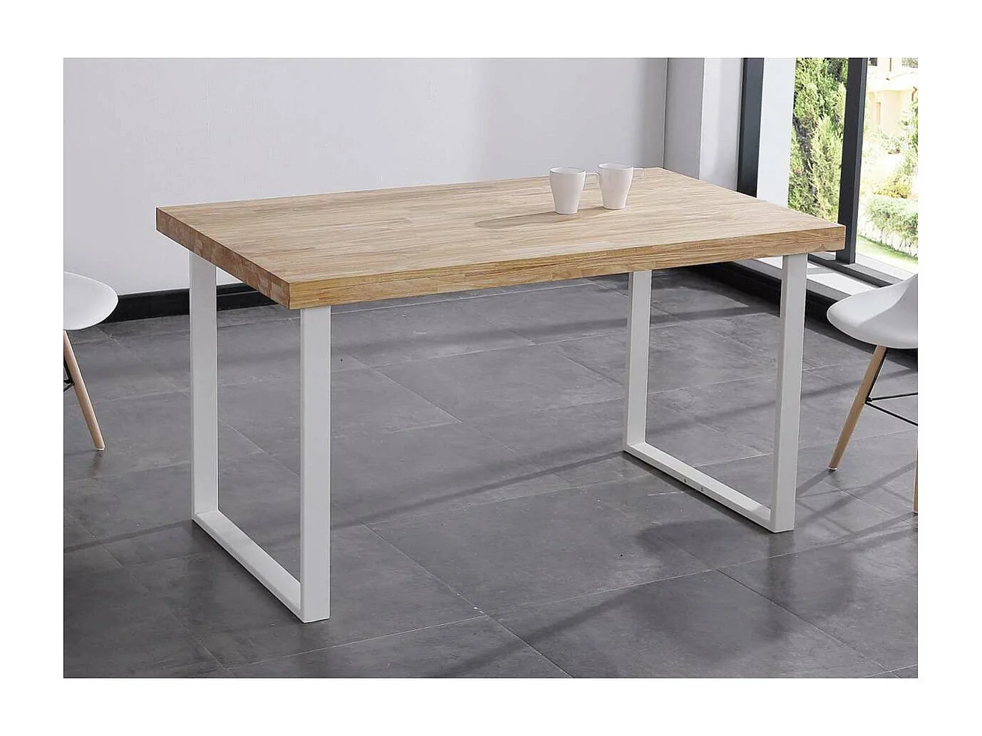 Mesa salón fija natural roble nordish estructura blanca 140 cm(ancho) 80 cm(largo) 76,5 c