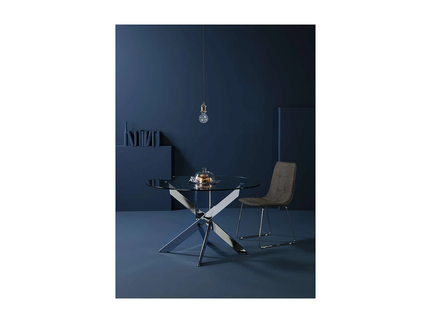 Mesa redonda modelo Rota acabado cromado 76 cm (alto) 140 cm (ancho) 140 cm (fondo)