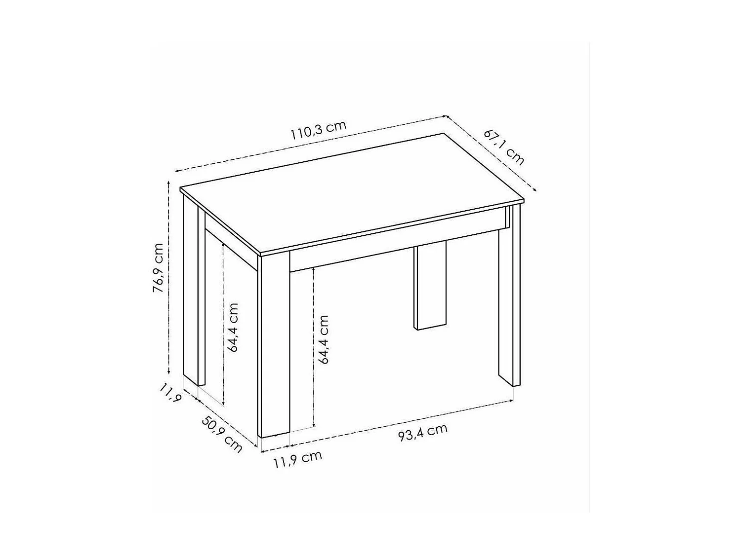 Mesa para salón fija Tily acabado Blanco, 77 cm(alto)110cm(ancho)67 cm(largo)