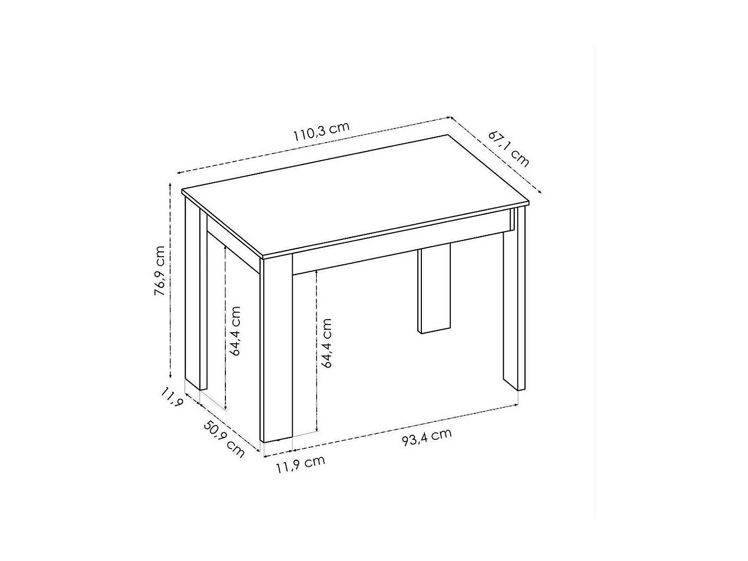 Mesa para salón fija Tily acabado Blanco, 77 cm(alto)110cm(ancho)67 cm(largo)