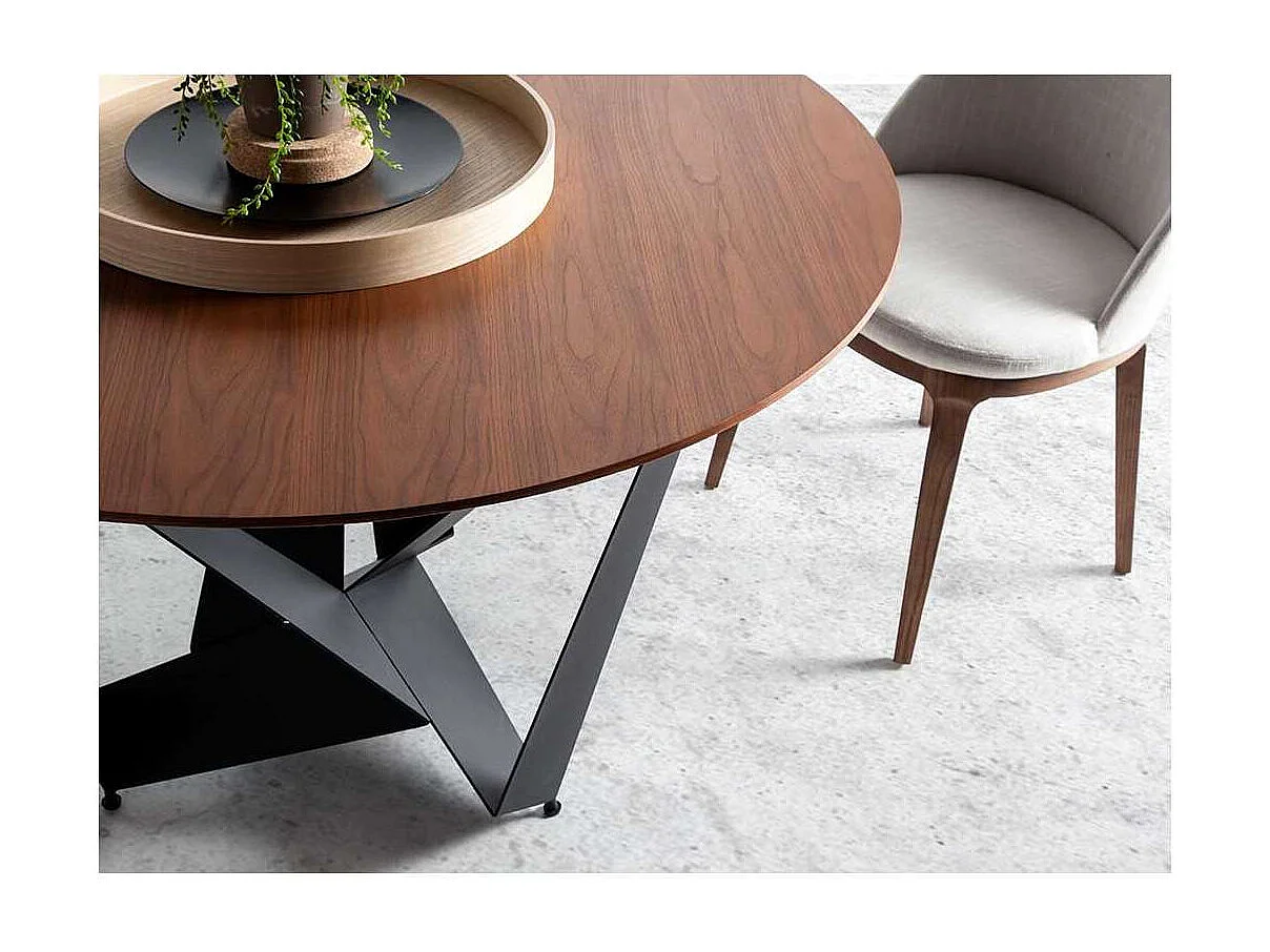 Mesa fija redonda acabada en nogal Gala, 120 x 76 (diámetro x alto)