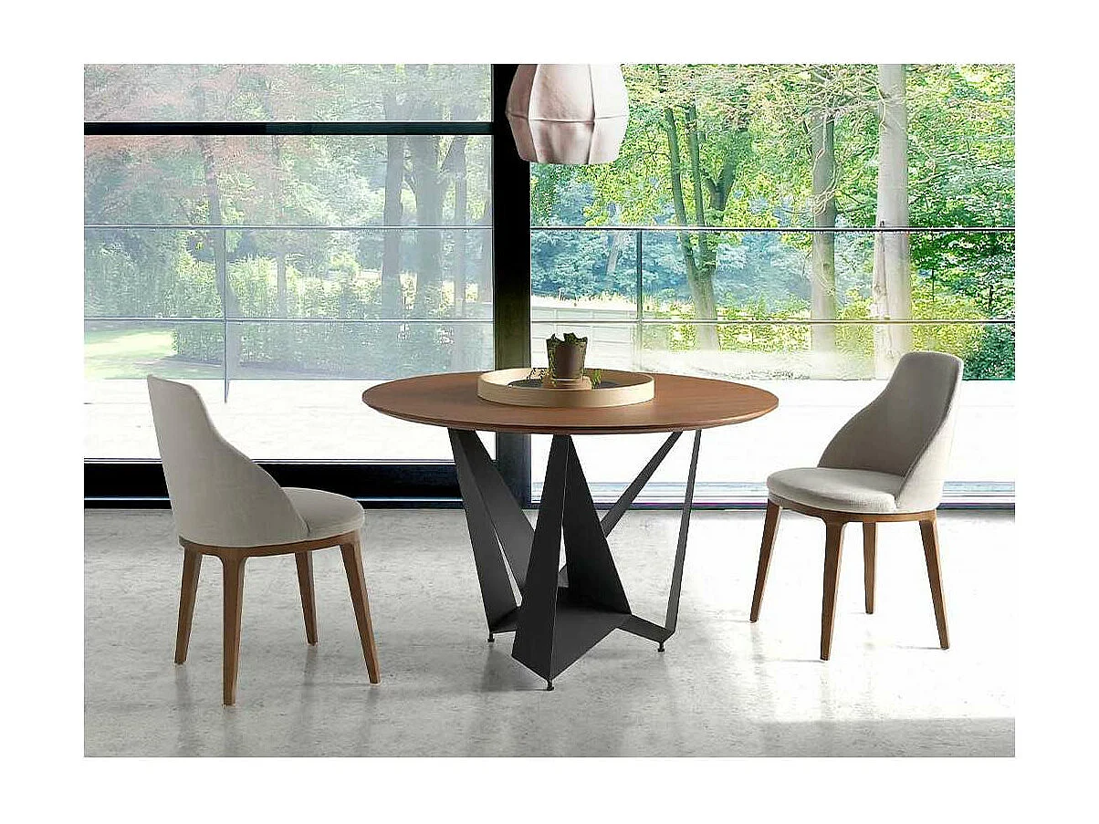 Mesa fija redonda acabada en nogal Gala, 120 x 76 (diámetro x alto)