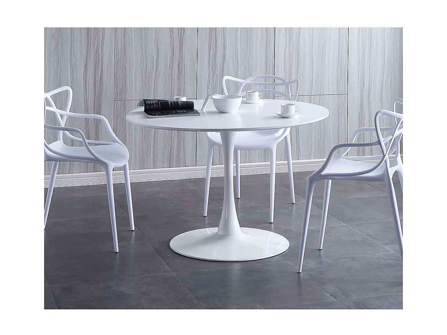 Mesa comedor redonda Gina acabado lacado blanco, 75 cm(alto)110 cm(ancho)