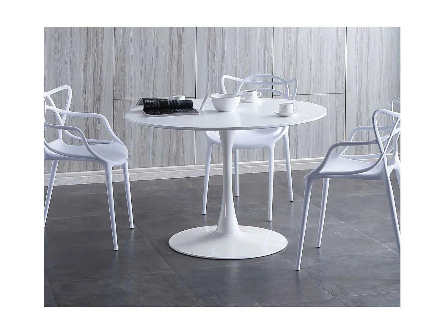 Mesa comedor redonda Gina acabado lacado blanco, 75 cm(alto)110 cm(ancho)