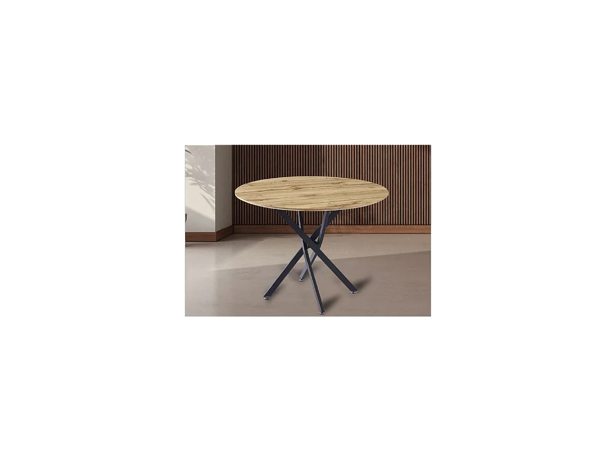 Mesa redonda Nesy tapa efecto madera y patas metálicas 75 cm(alto) 103cm(ancho) 103cm(lar