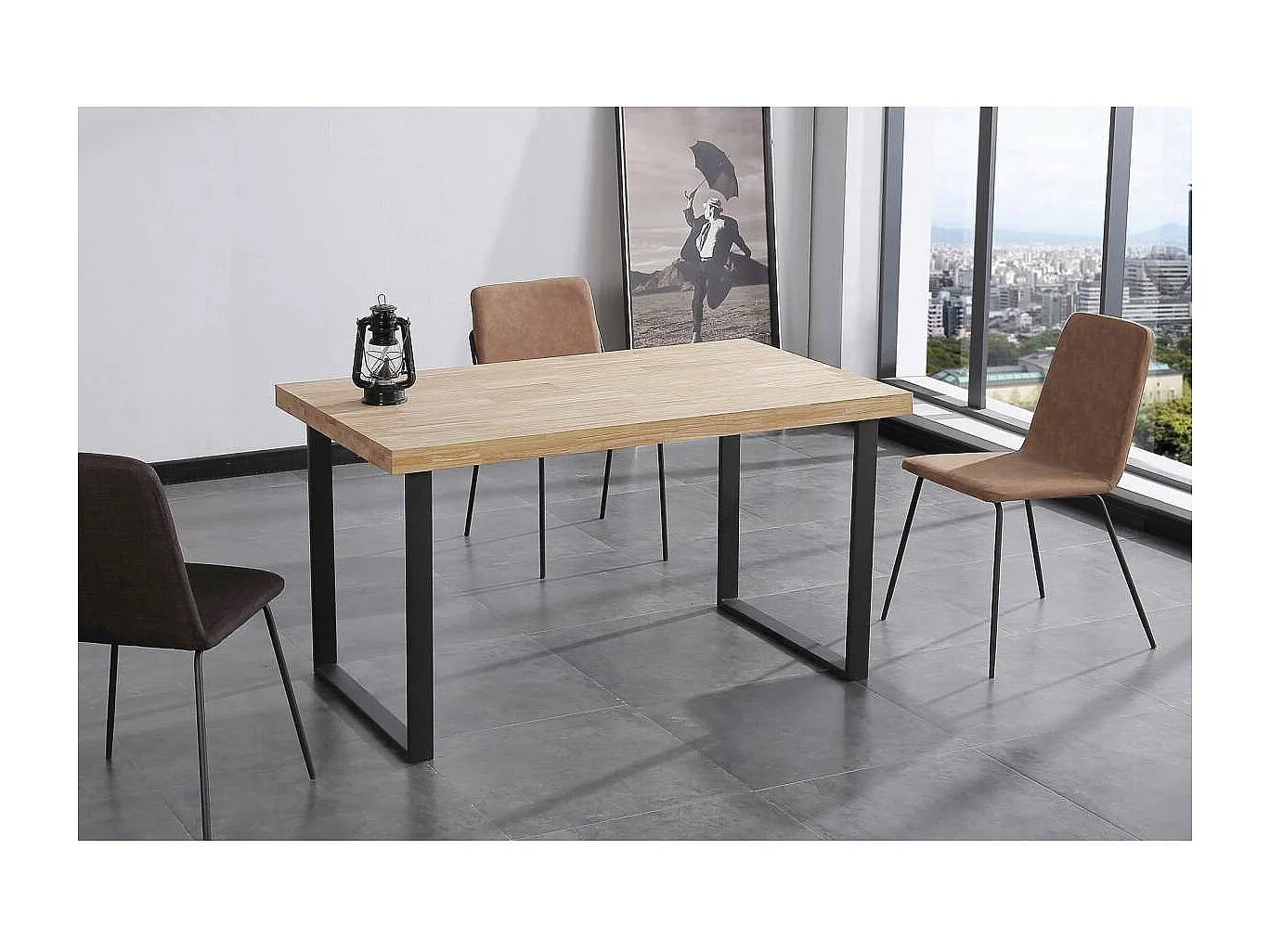 Mesa salón fija Natural roble nordish estructura negra 140 cm(ancho)80 cm(largo) 76,5 cm(