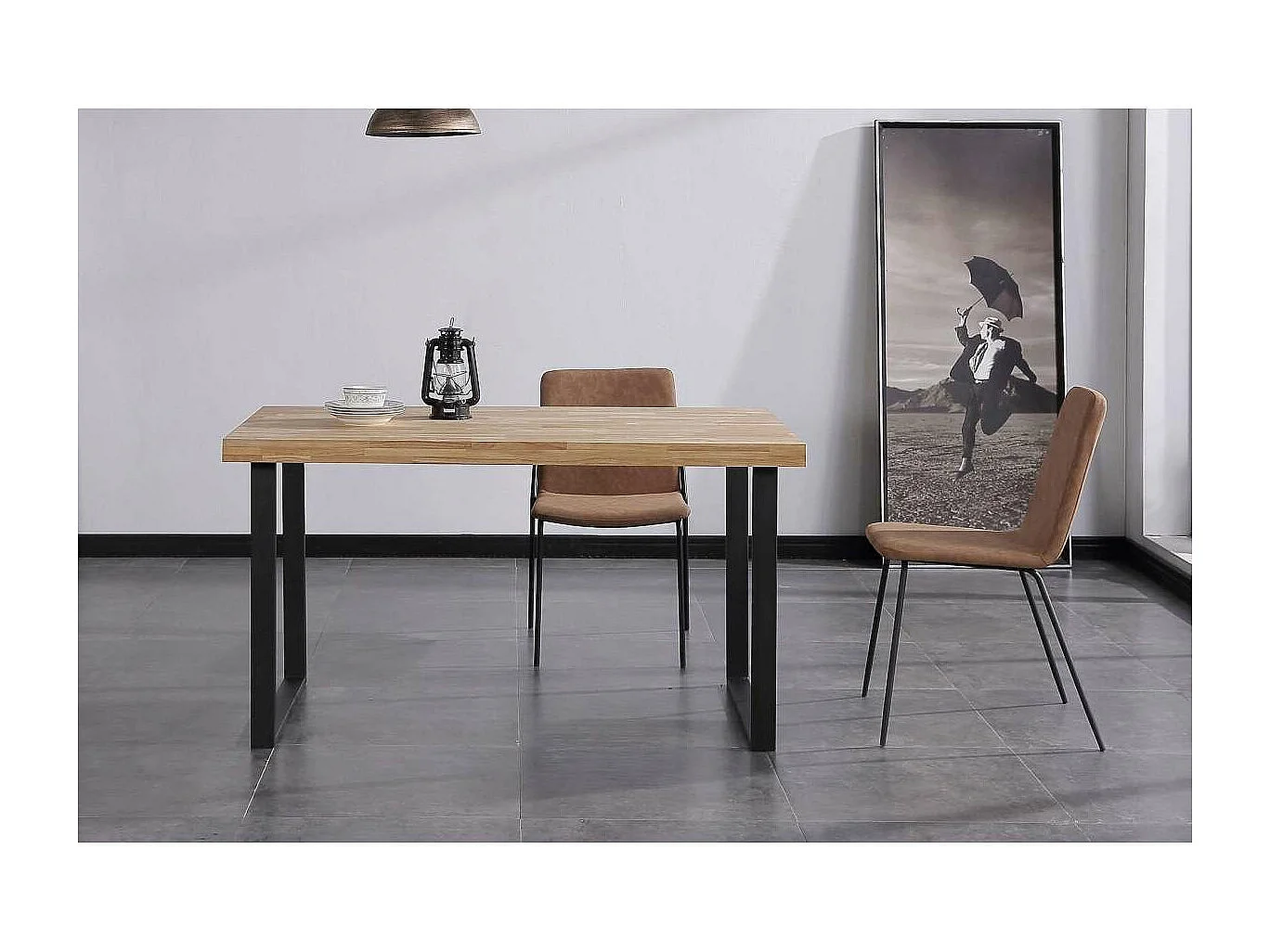 Mesa salón fija Natural roble nordish estructura negra 140 cm(ancho)80 cm(largo) 76,5 cm(
