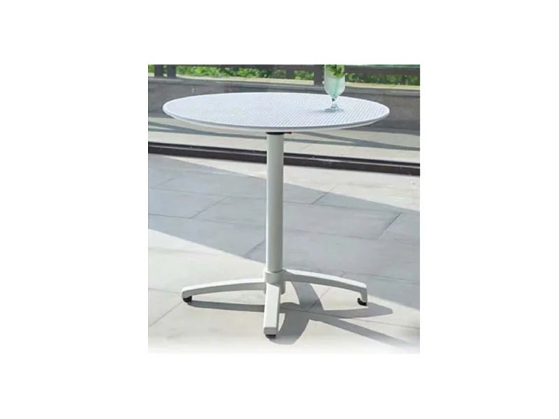 Mesa redonda abatible Foldy acabado aluminio. 75cm(alto) 80cm(ancho).