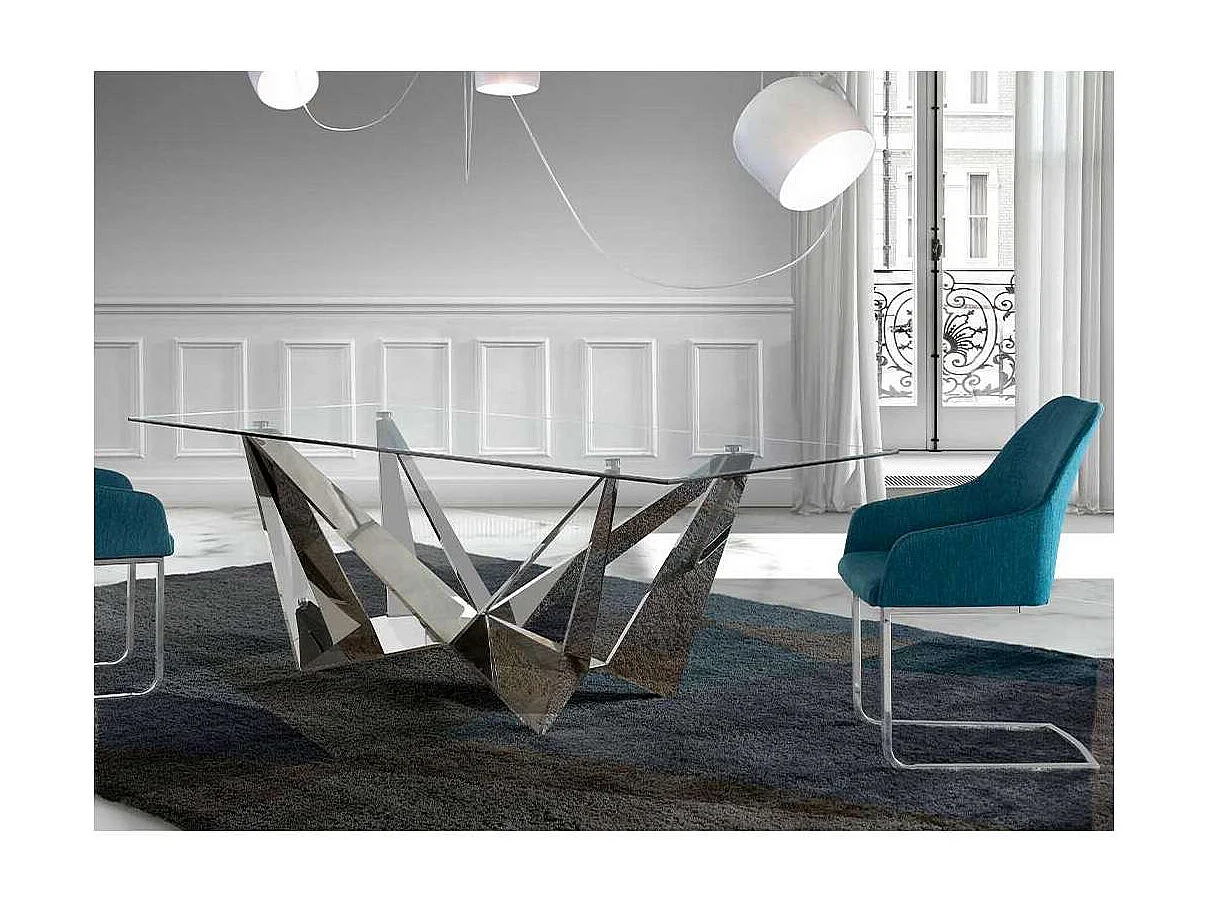 Mesa fija rectangular de vidrio templado Amparo, 220 x 100 x 77 cm (ancho x ancho x alto)