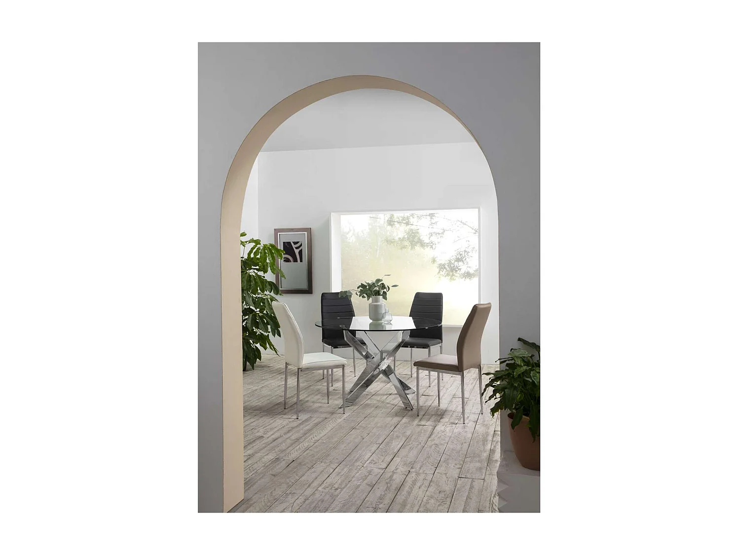 Mesa comedor redonda Rota acabado cromado, 120 cm(ancho) 76 cm(alto).