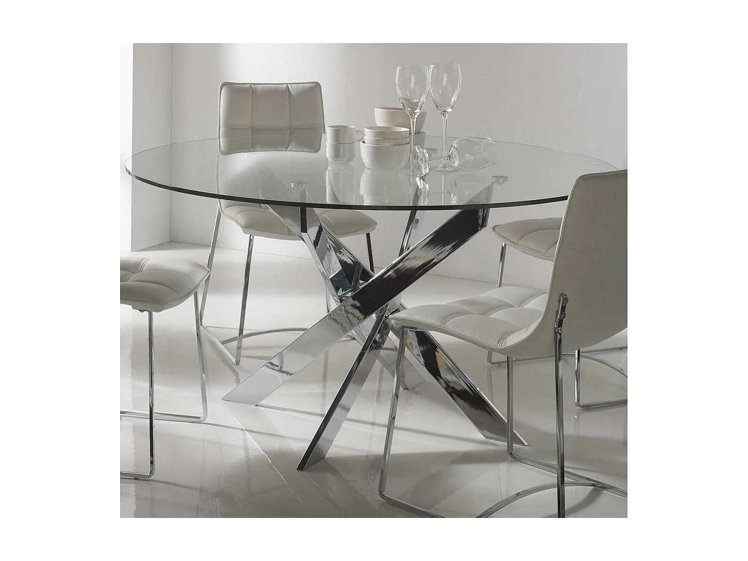 Mesa comedor redonda Rota acabado cromado, 120 cm(ancho) 76 cm(alto).