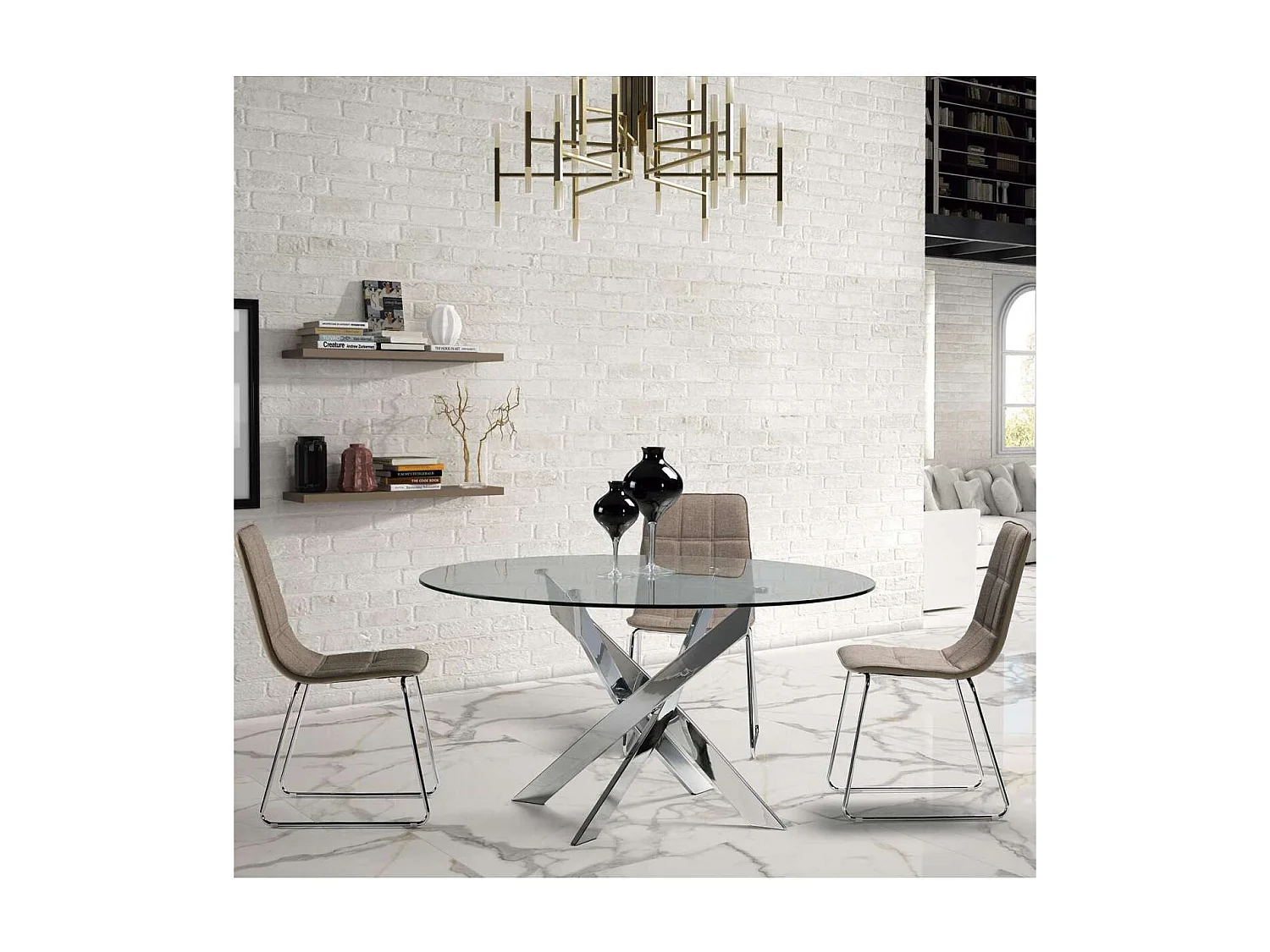 Mesa comedor redonda Rota acabado cromado, 120 cm(ancho) 76 cm(alto).