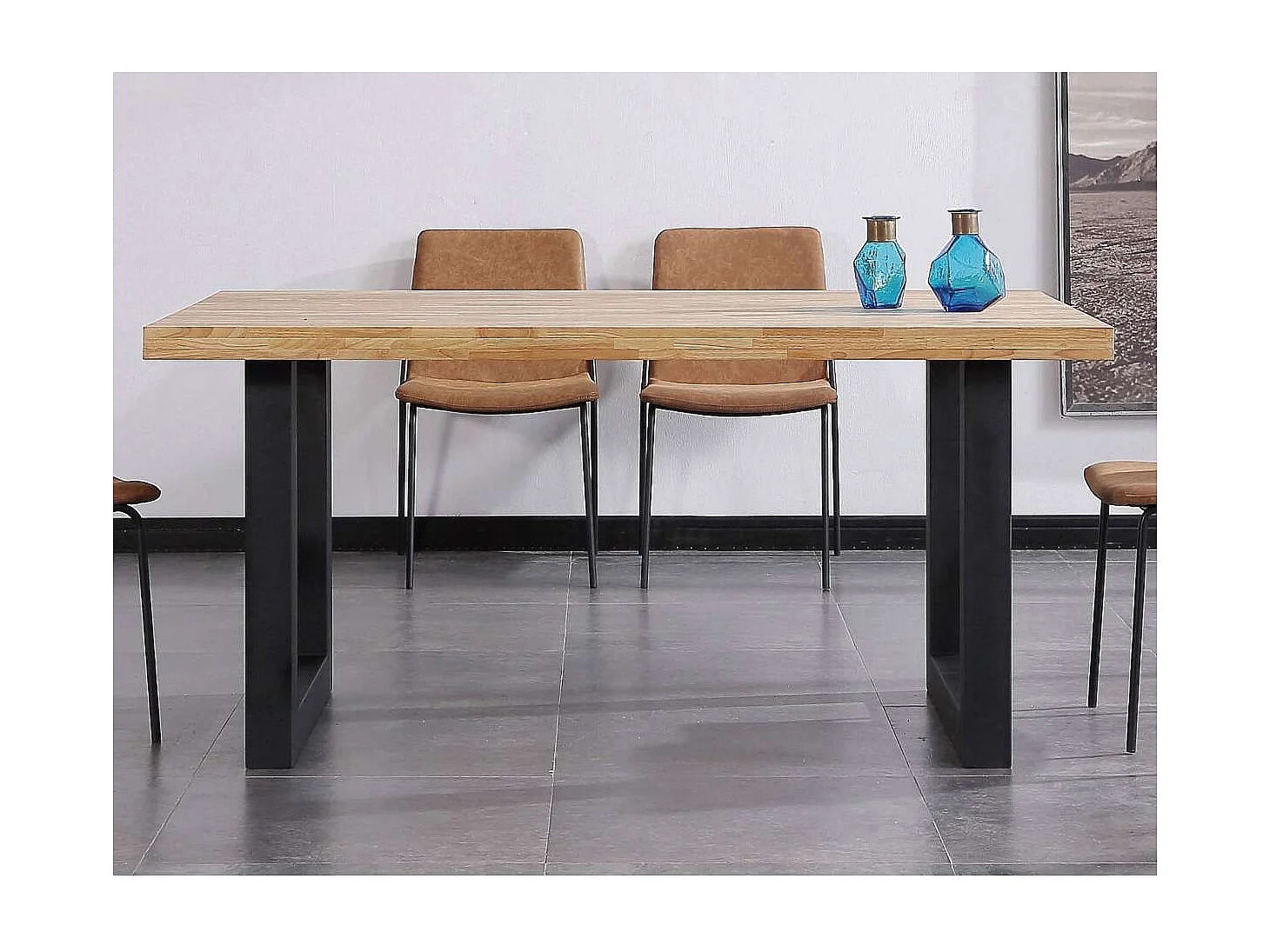 Mesa de comedor fija Loft Roble nordish/negro 160 cm(ancho) 100 cm(fondo) 75 cm(alto).