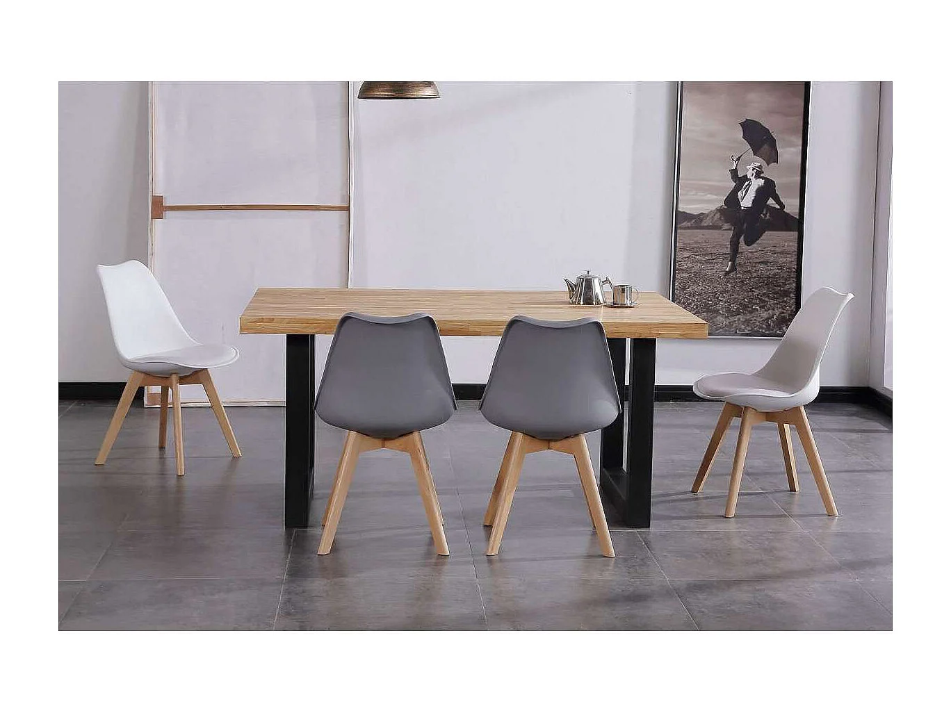 Mesa de comedor fija Loft Roble nordish/negro 160 cm(ancho) 100 cm(fondo) 75 cm(alto).