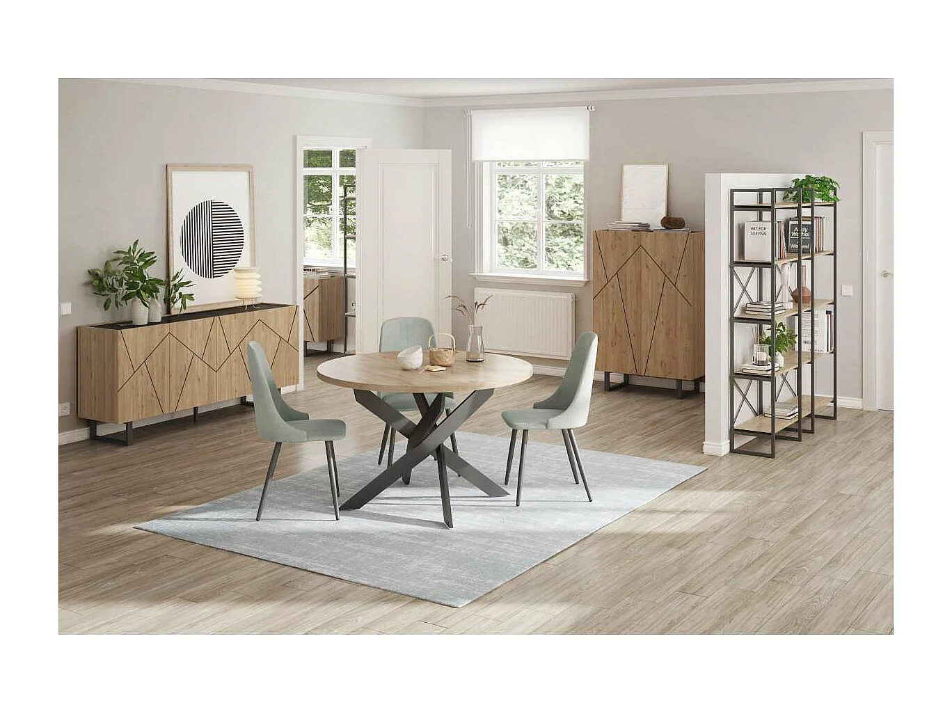 Mesa comedor redonda ALEJANDRO acabado natural/negro, 77cm(alto) 120cm(ancho) 120cm(largo)