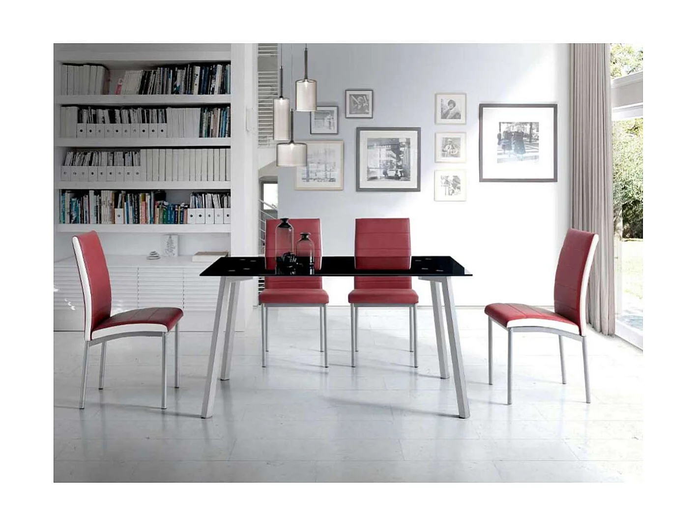 Mesa de comedor Lucía de cristal negro, 75 cm(alto)140 cm(ancho)80 cm(largo)