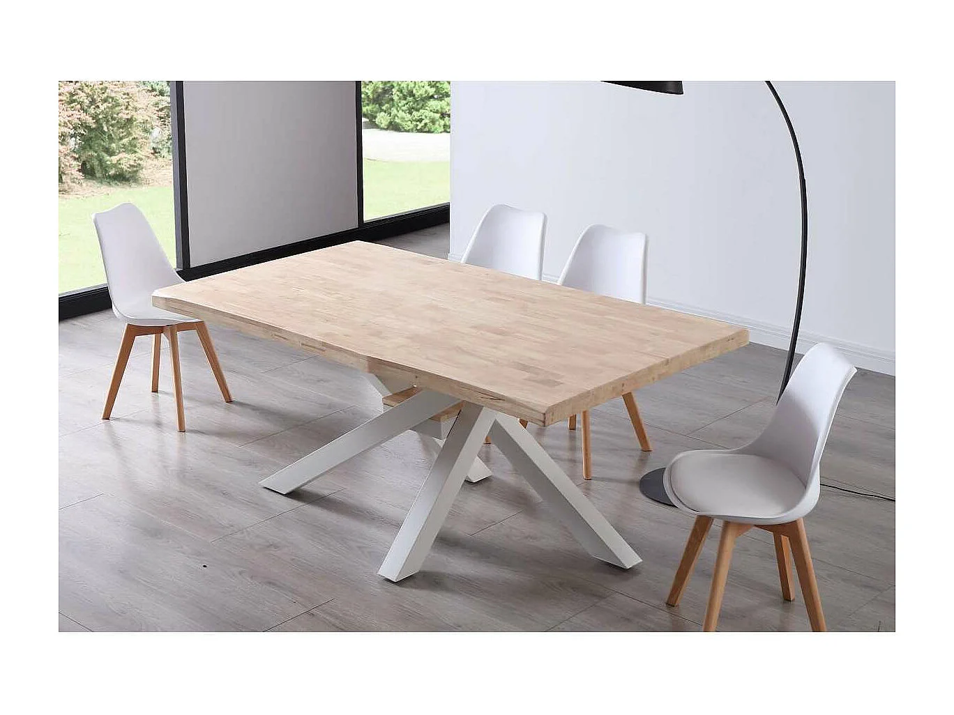 Mesa de comedor fija Xena 180 tapa con forma acabado roble nordish/blanco, 76 cm(alto)180