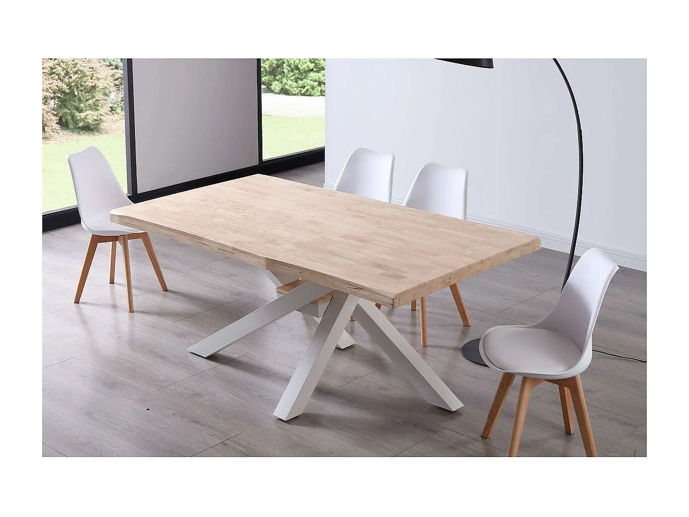 Mesa de comedor fija Xena 180 tapa con forma acabado roble nordish/blanco, 76 cm(alto)180