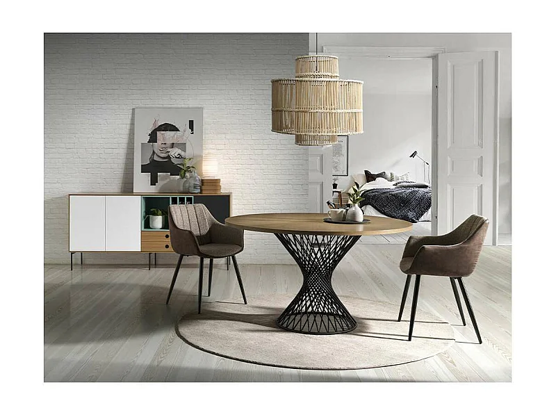 Mesa fija redonda acabada en roble Celeste, 137 x 76 (diámetro x alto)