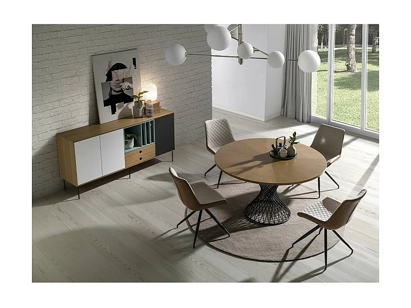 Mesa fija redonda acabada en roble Celeste, 137 x 76 (diámetro x alto)