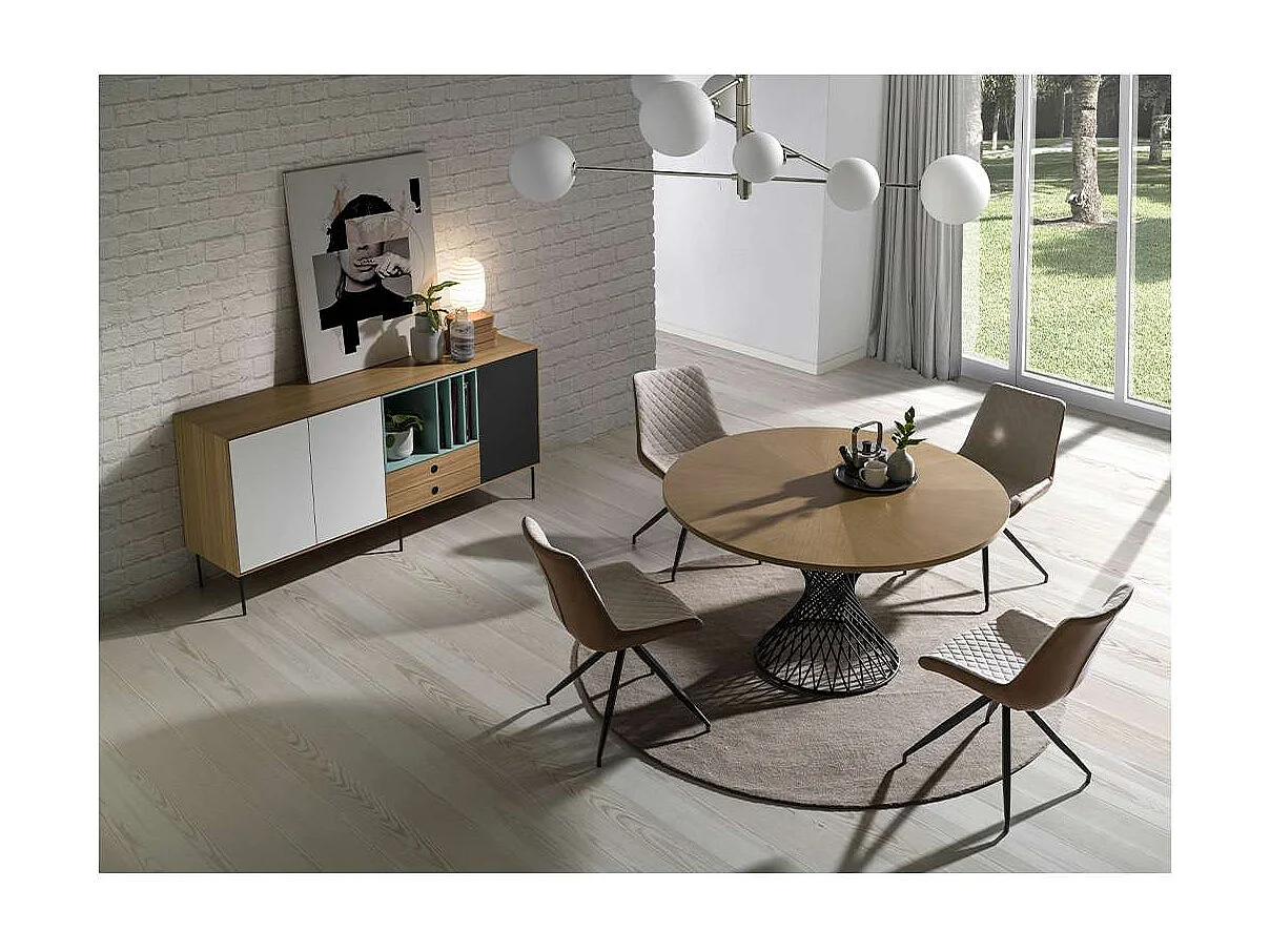 Mesa fija redonda acabada en roble Celeste, 137 x 76 (diámetro x alto)