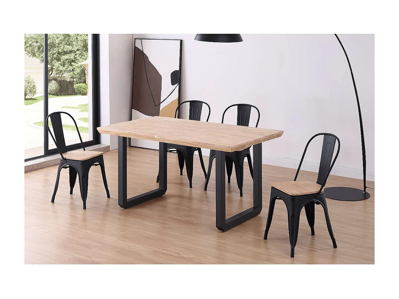 Mesa de comedor fija Roma Roble Nordish/negro 77 cm(alto)150 cm(ancho)90 cm(largo)