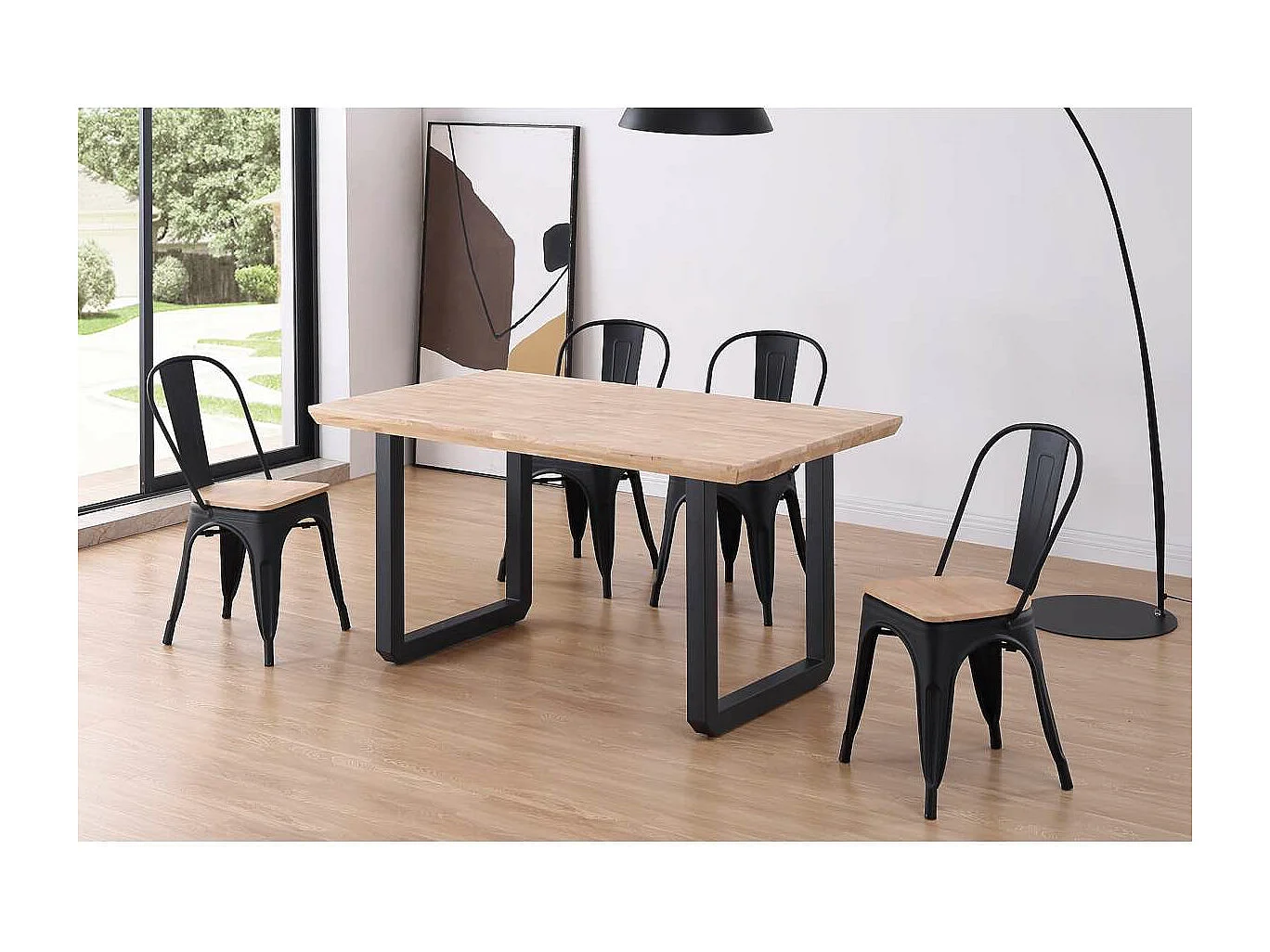 Mesa de comedor fija Roma Roble Nordish/negro 77 cm(alto)150 cm(ancho)90 cm(largo)